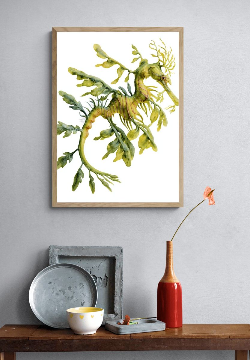 Leafy Seahorse Watercolor Print. — room view 3
