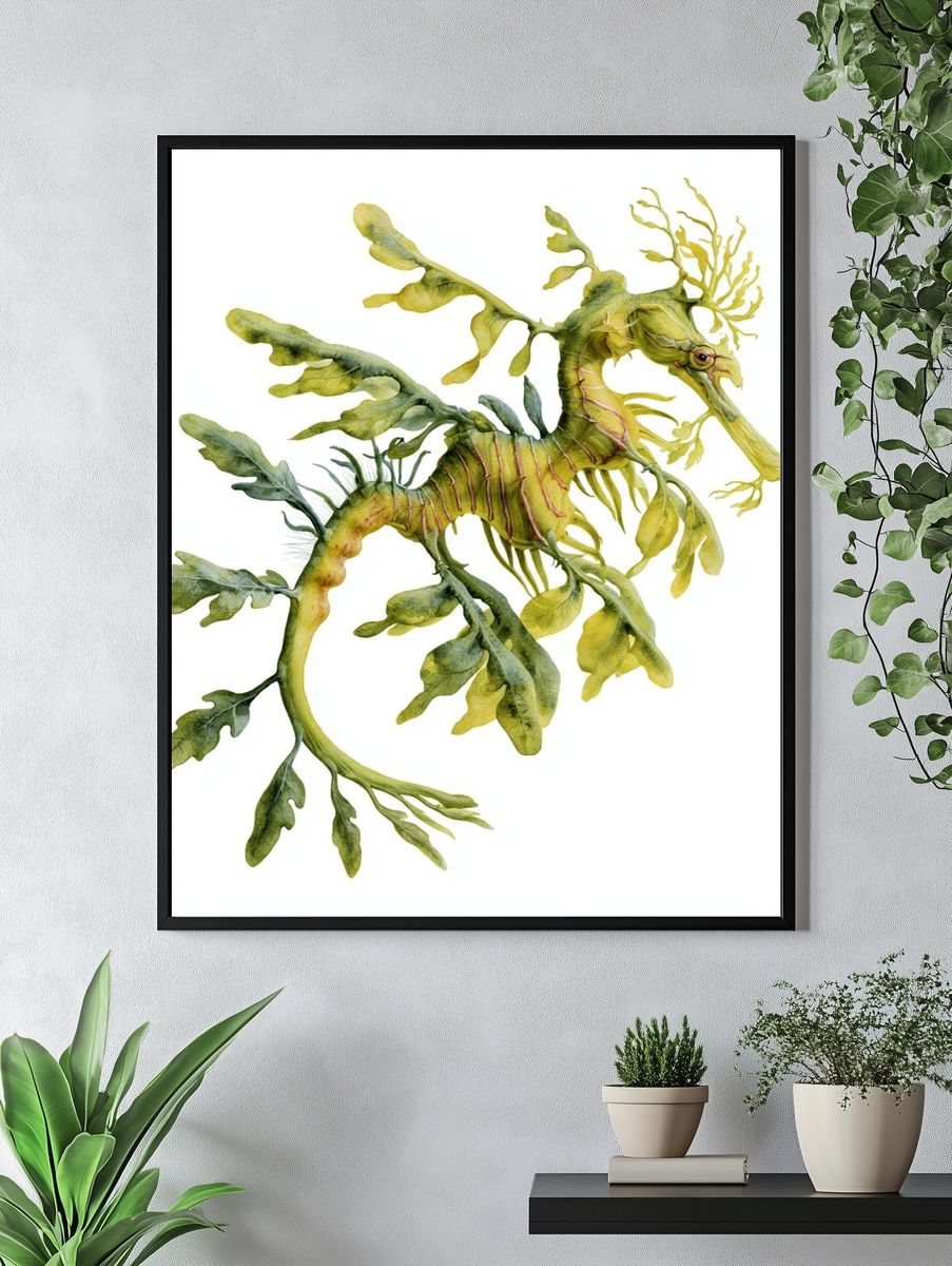 Leafy Seahorse Watercolor Print. — room view 4