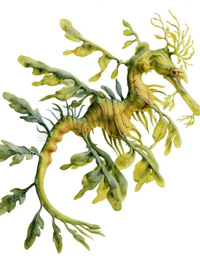 Leafy Seahorse Watercolor Print.
