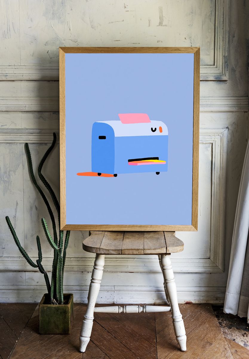 Cute Blue Mailbox Illustration Poster. — room view 1