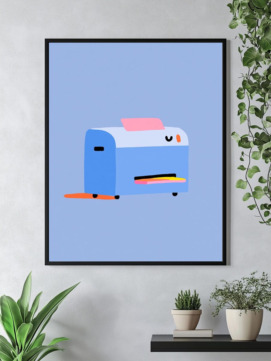 Cute Blue Mailbox Illustration Poster. — room view 4