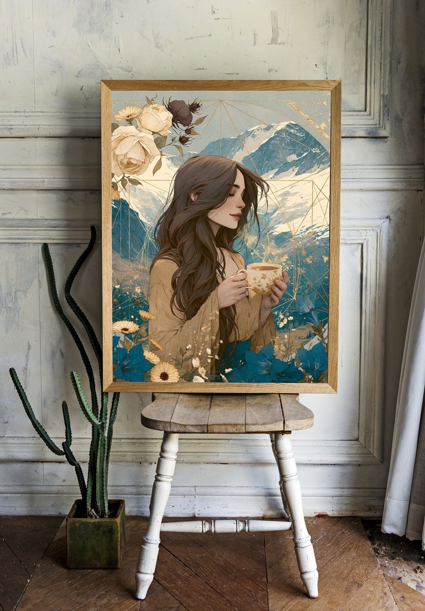 Mountain Woman Botanical Print. room preview
