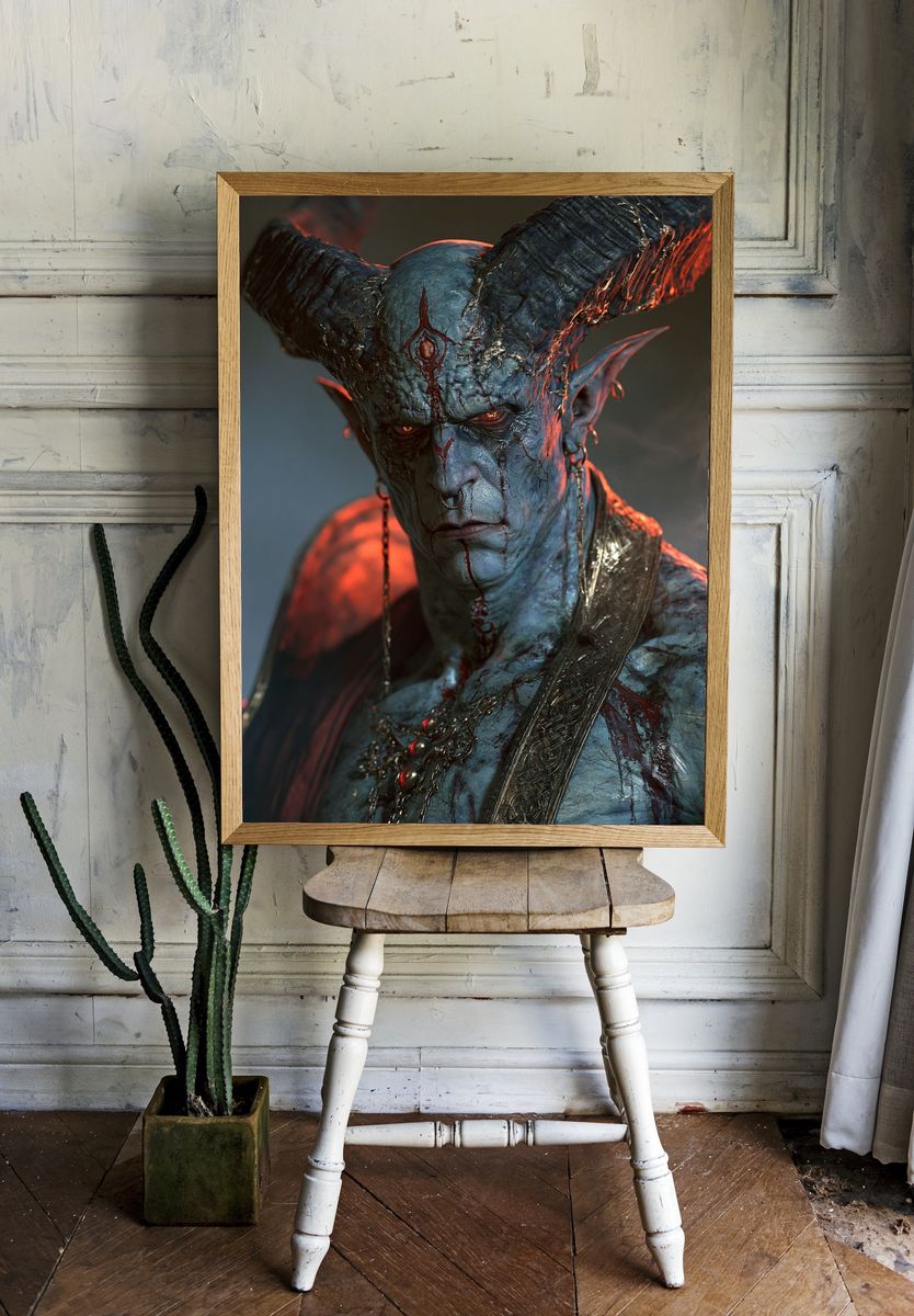 Demonic Horned Portrait — Fantasy Print. — room view 1