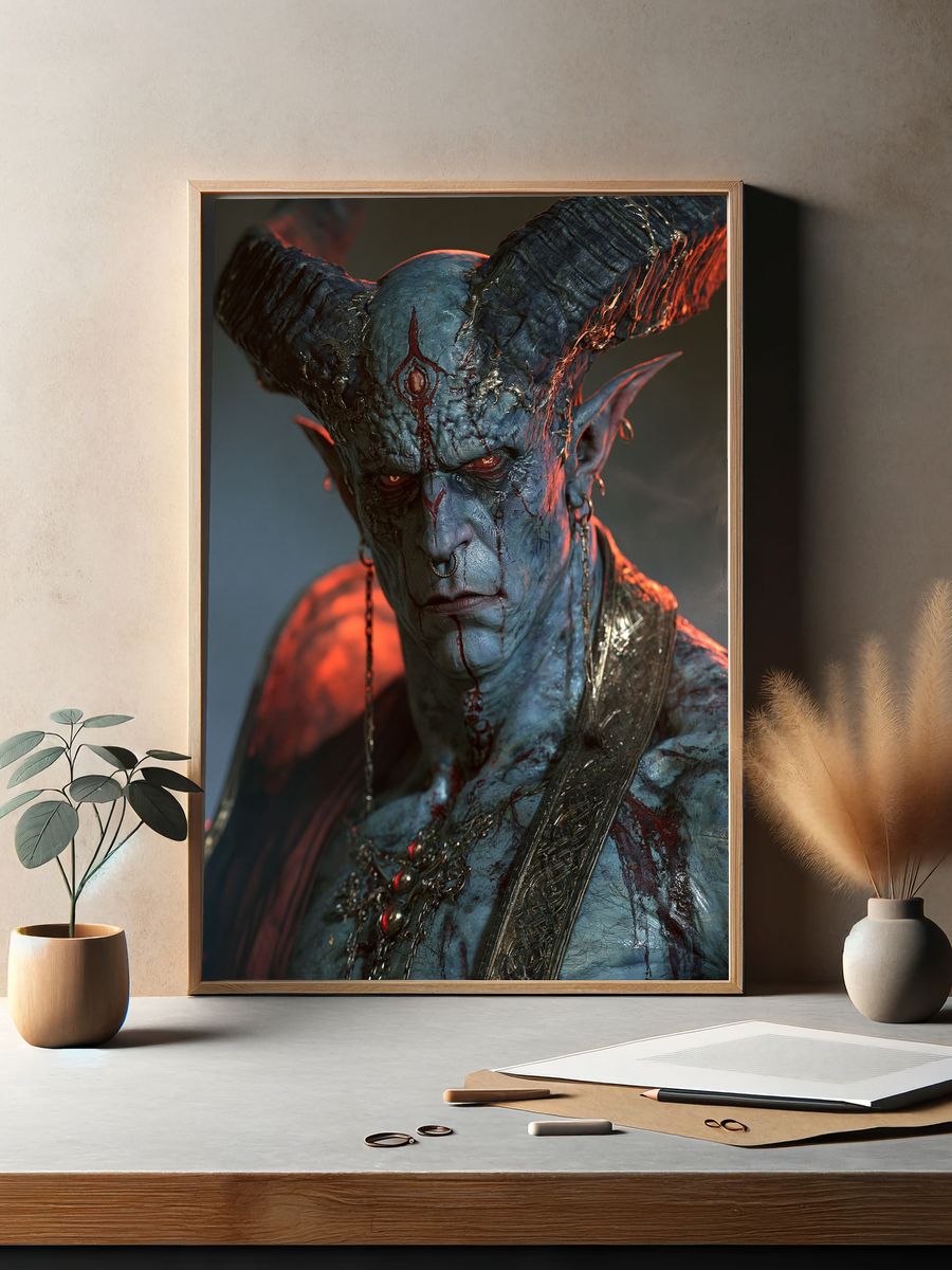 Demonic Horned Portrait — Fantasy Print. — room view 2
