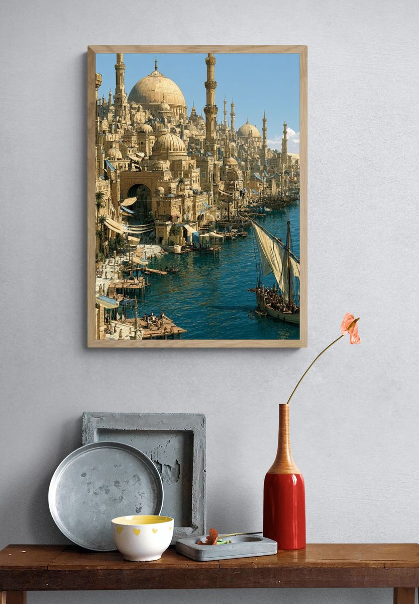 Harbor Cityscape Illustration Print. — room view 3