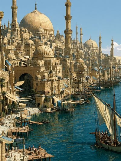 Harbor Cityscape Illustration Print.