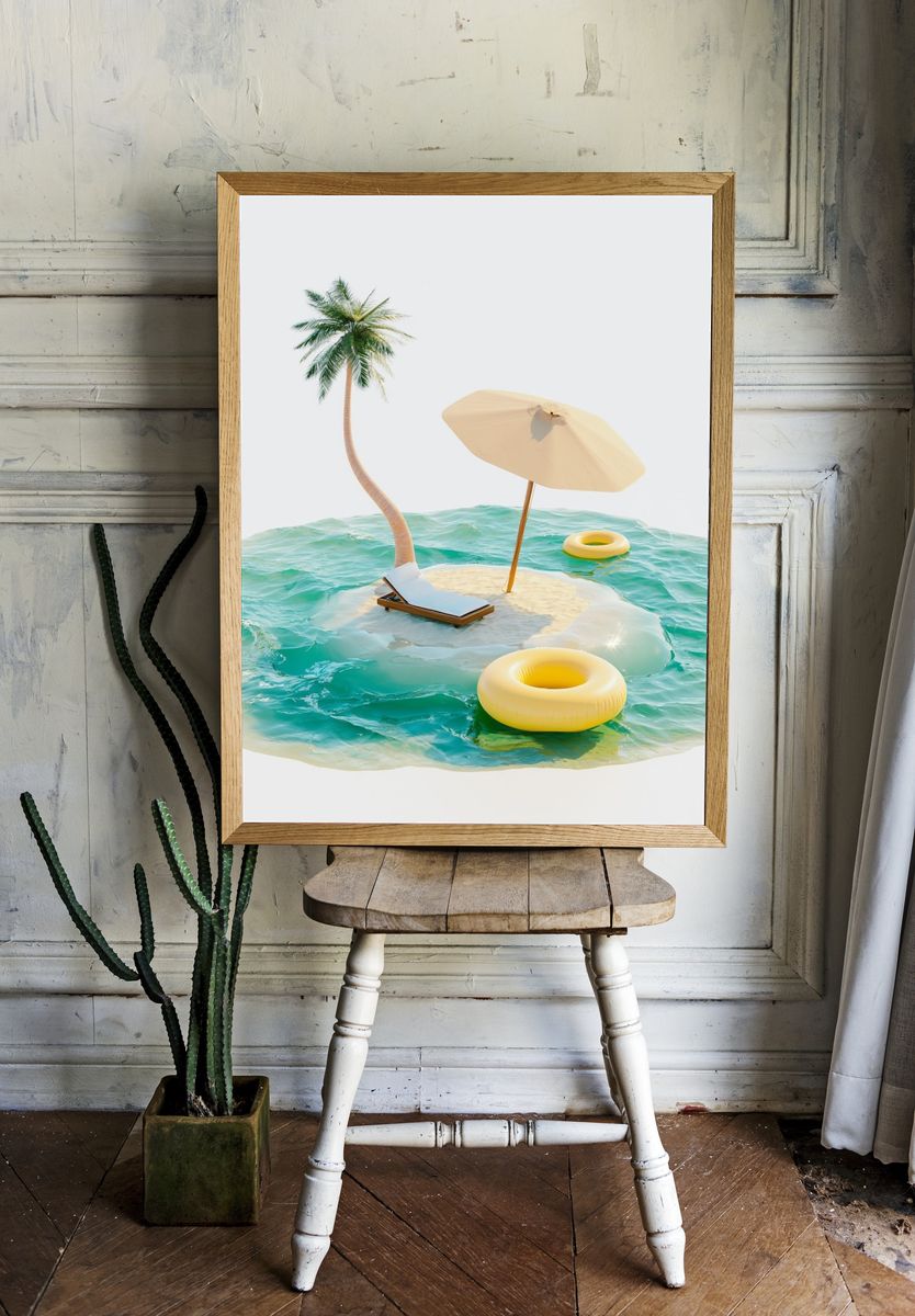 Tropical Island Escape Illustration Print. room preview