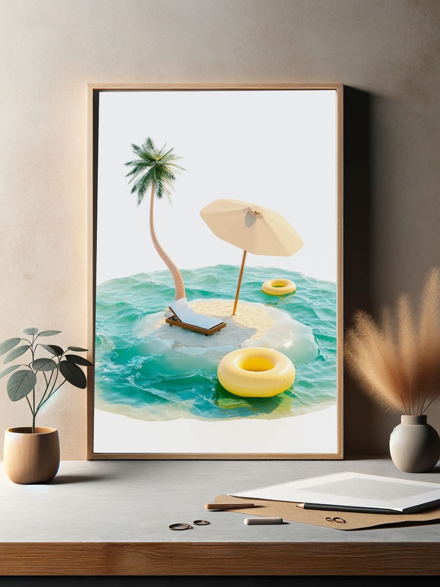 Tropical Island Escape Illustration Print. — room view 2