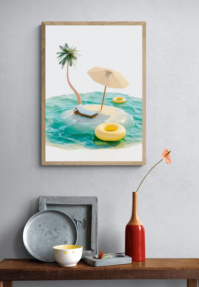 Tropical Island Escape Illustration Print. — room view 3