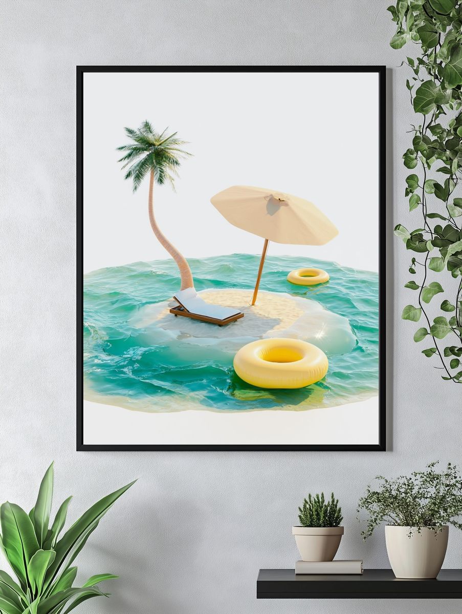 Tropical Island Escape Illustration Print. — room view 4