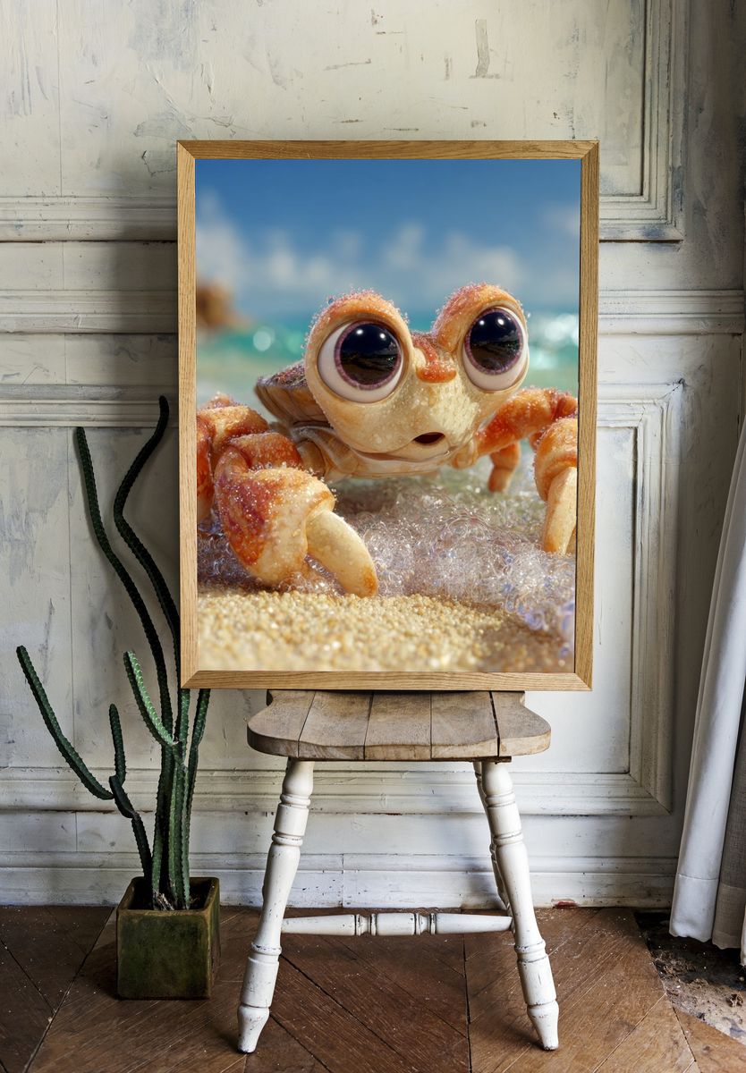 Cute Crab Beach Illustration Poster. — room view 1
