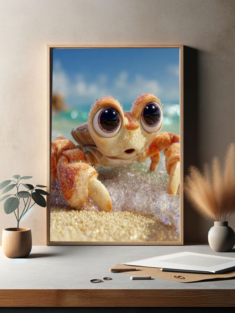 Cute Crab Beach Illustration Poster. — room view 2