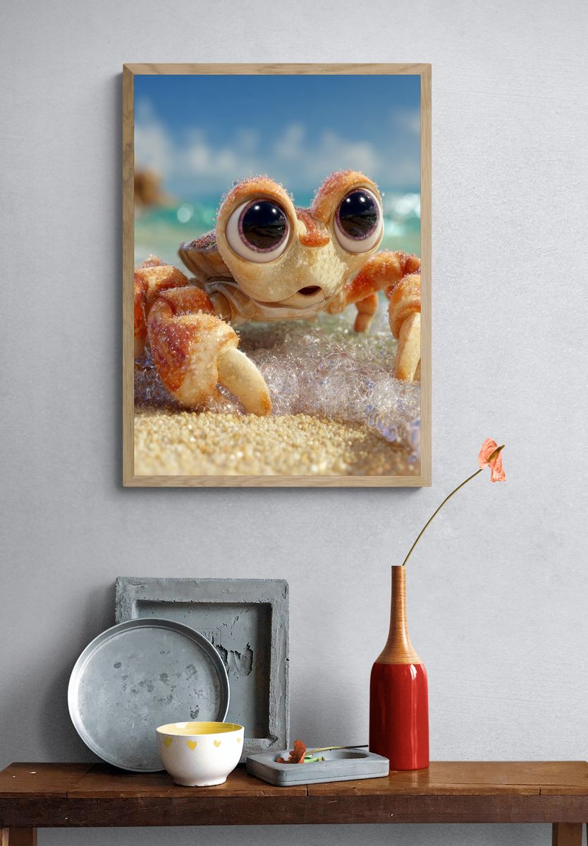 Cute Crab Beach Illustration Poster. — room view 3