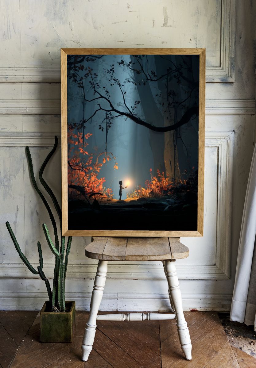 Lantern in the Forest Illustration Poster. — room view 1