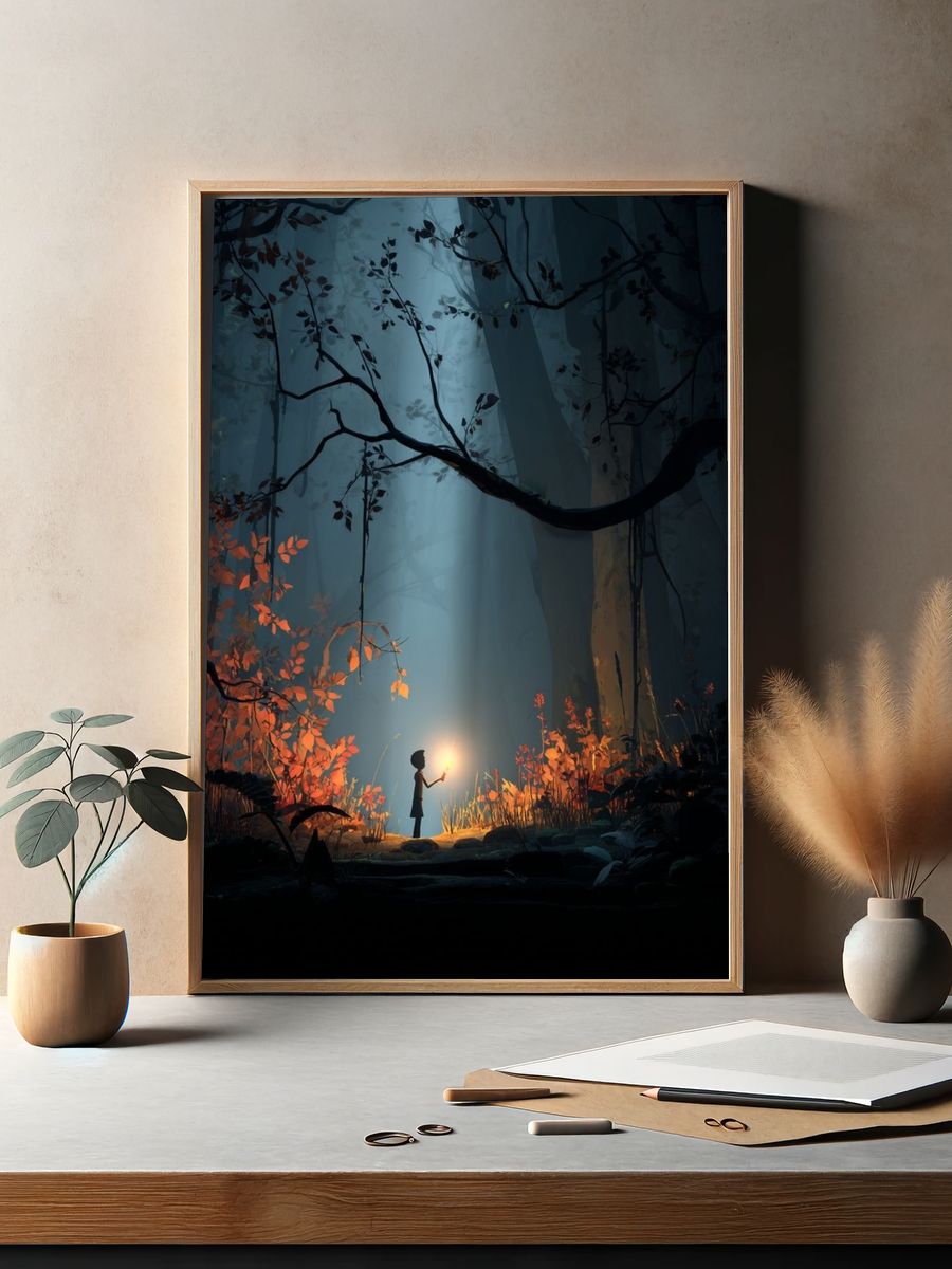 Lantern in the Forest Illustration Poster. — room view 2