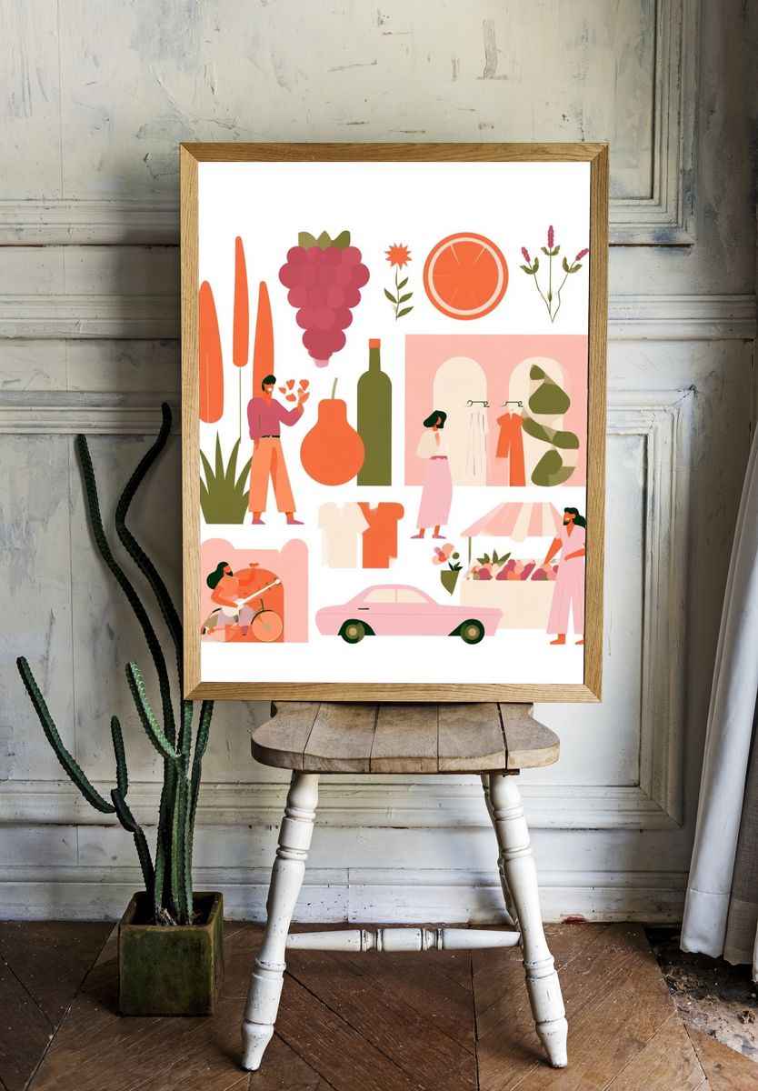Retro Lifestyle Collage Print. room preview