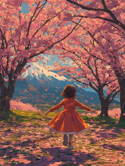 Cherry Blossom Mountain Dream Poster.