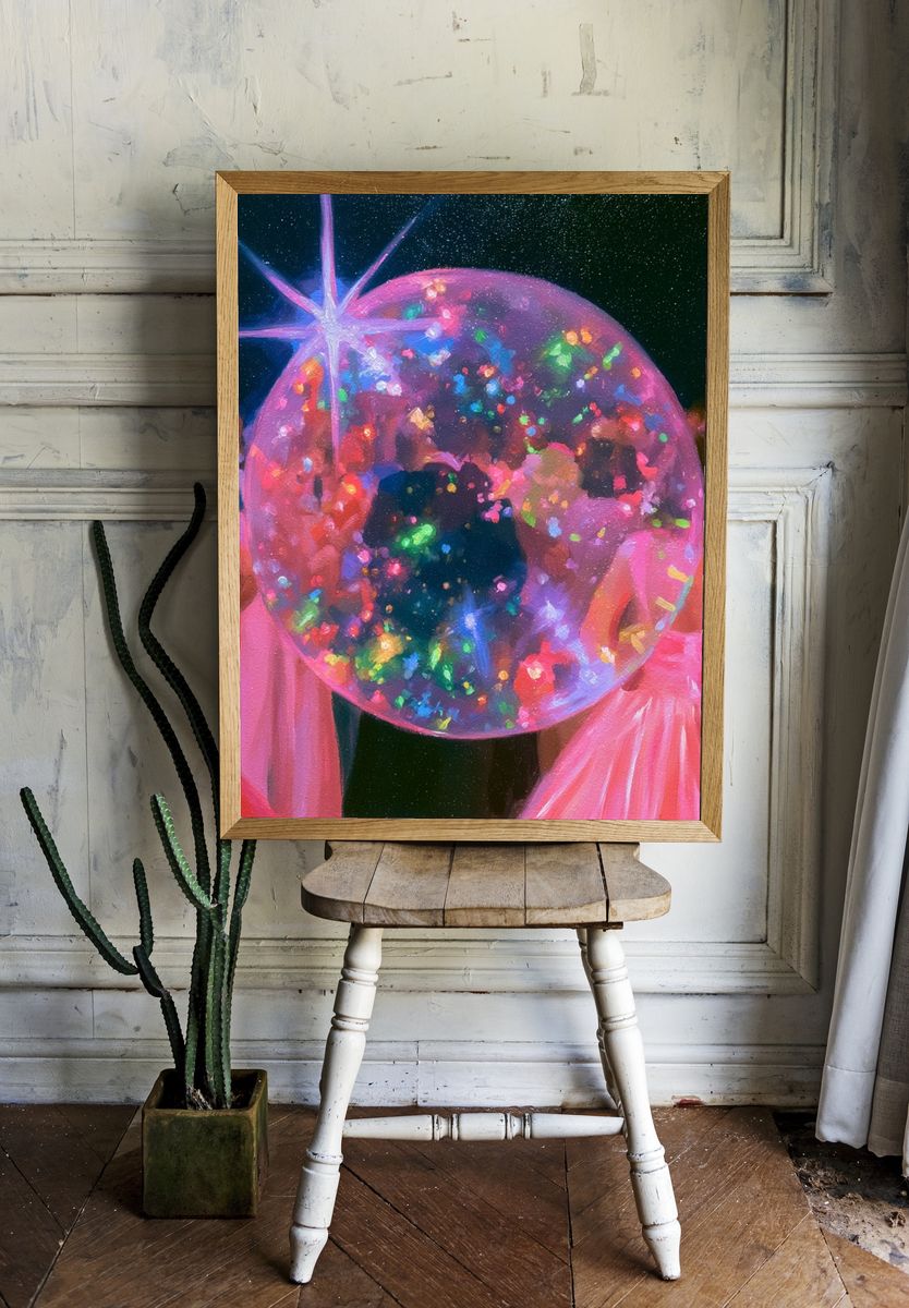 Neon Disco Ball Dance Poster. room preview
