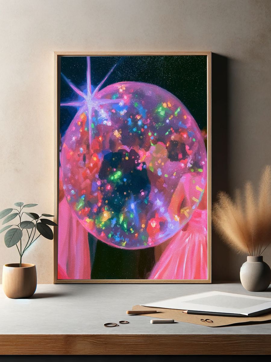 Neon Disco Ball Dance Poster. — room view 2