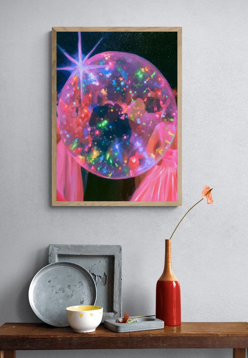Neon Disco Ball Dance Poster. — room view 3