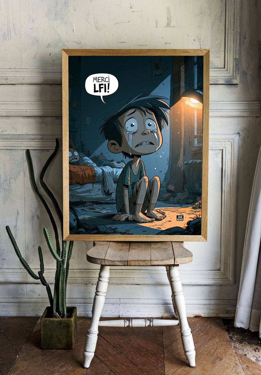Crying Boy in Dark Room Illustration Poster. — room view 1