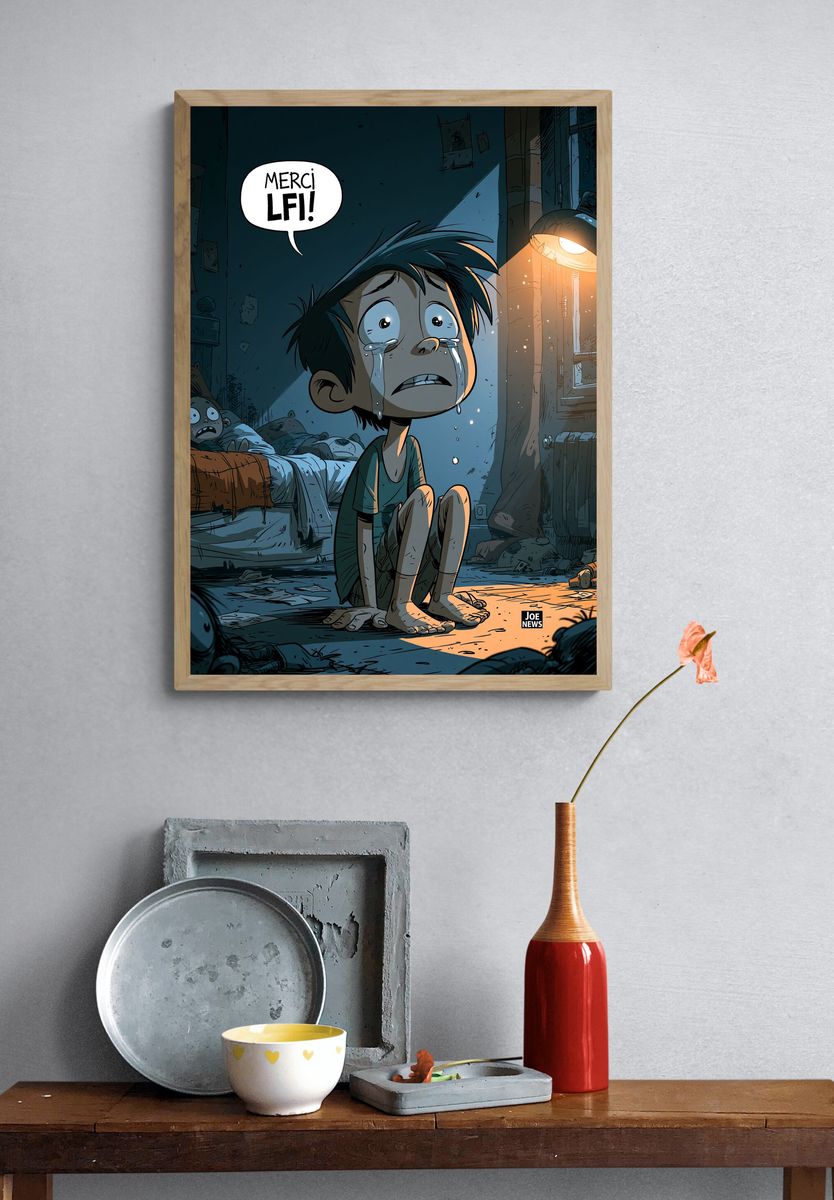 Crying Boy in Dark Room Illustration Poster. — room view 3