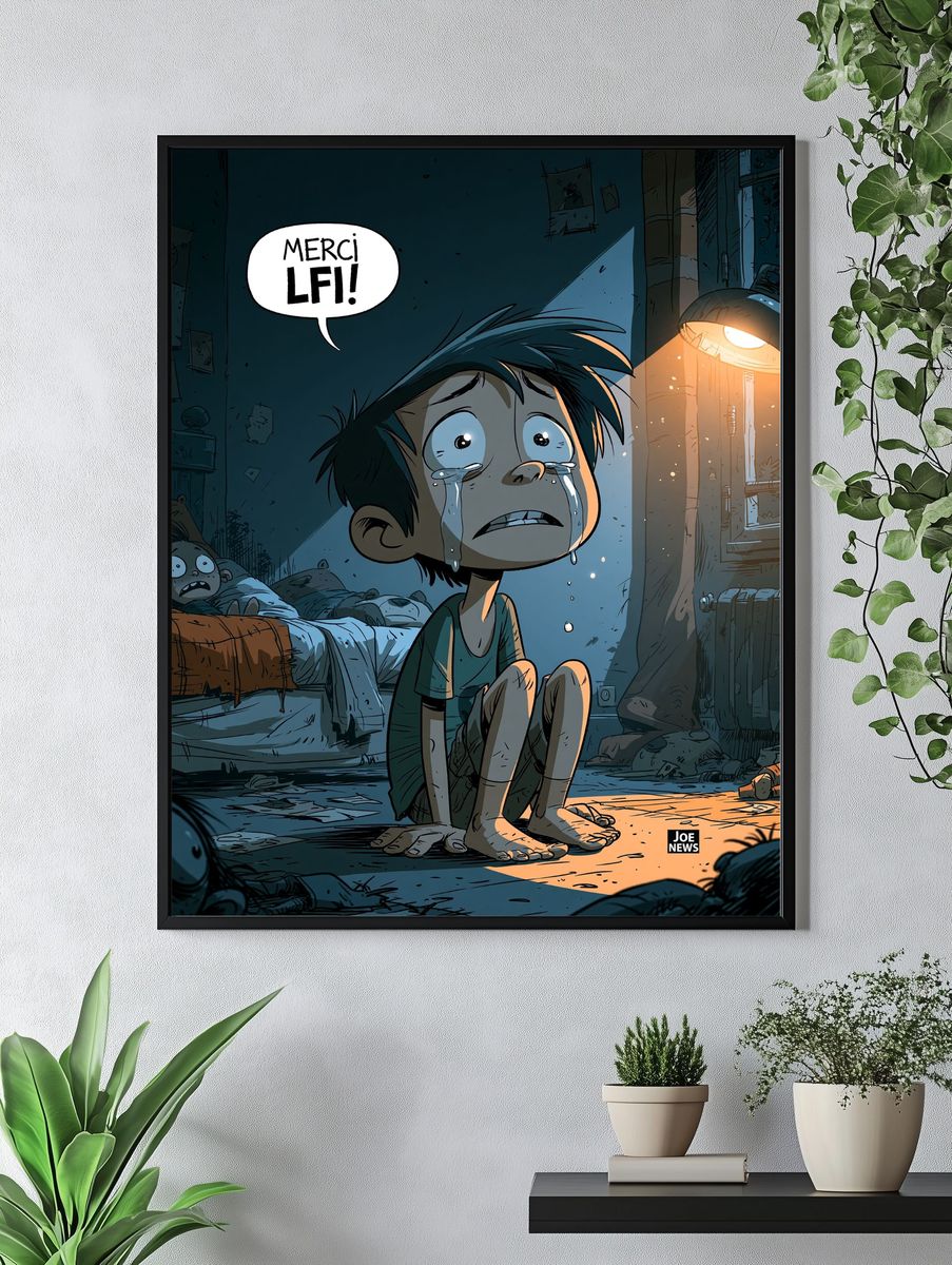 Crying Boy in Dark Room Illustration Poster. — room view 4