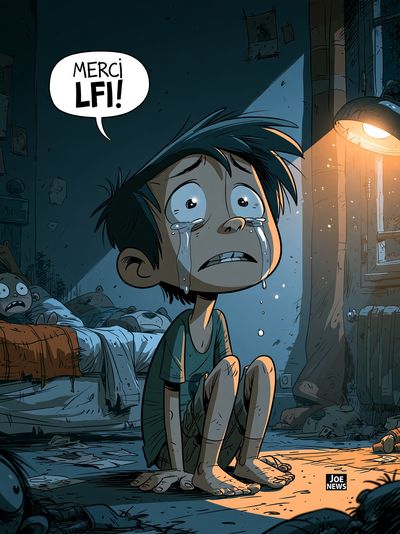 Crying Boy in Dark Room Illustration Poster. poster
