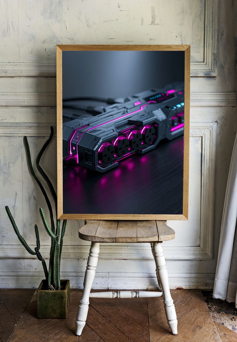 Neon Cyberpunk Power Strip Poster. room preview