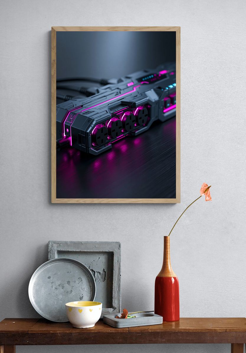 Neon Cyberpunk Power Strip Poster. — room view 3