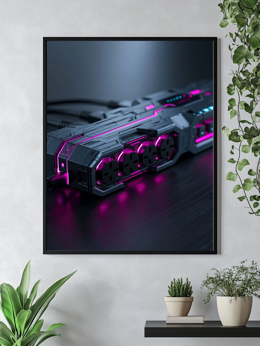 Neon Cyberpunk Power Strip Poster. — room view 4