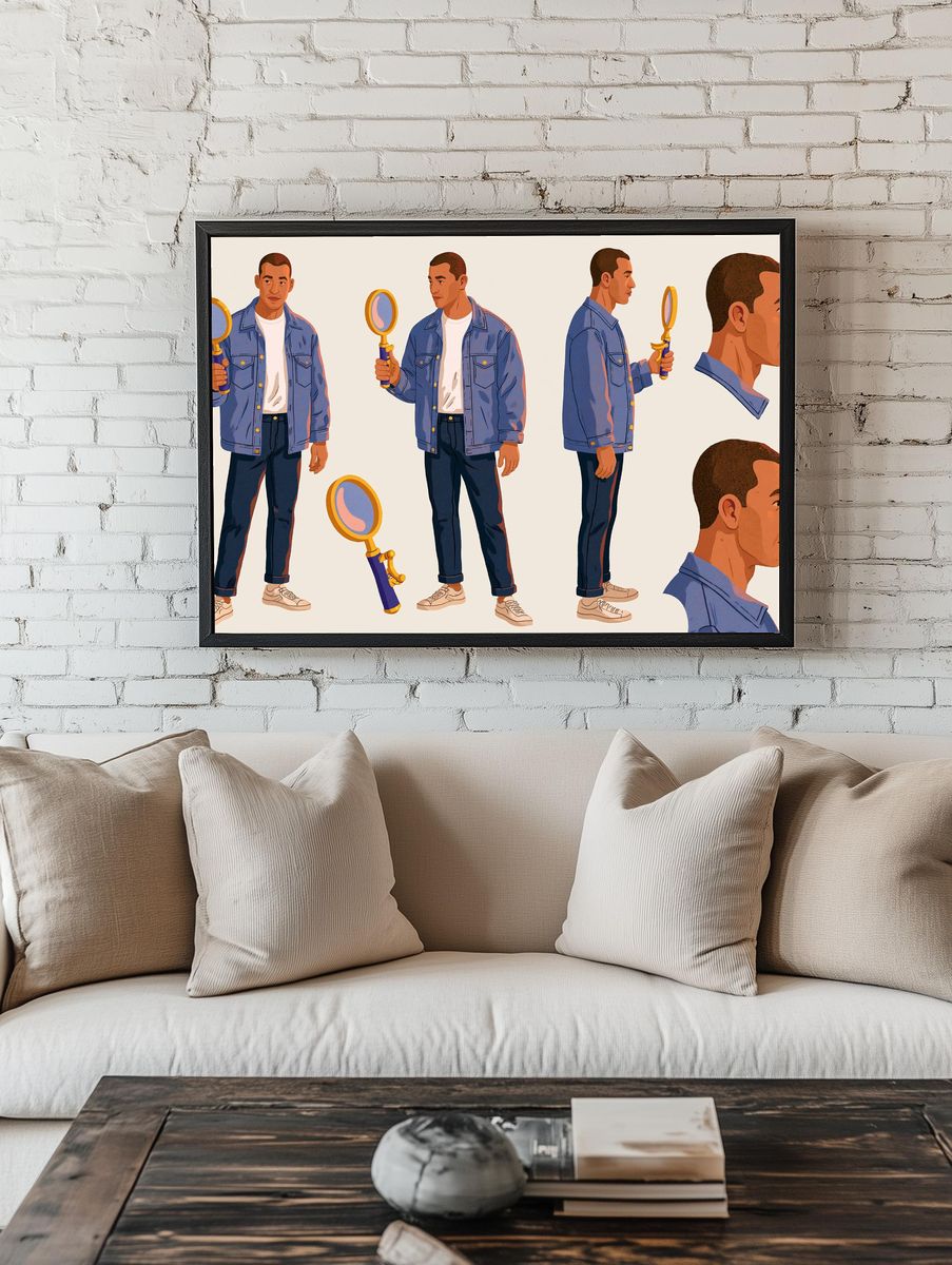Man with Magnifying Glass Illustration Poster. — room view 1