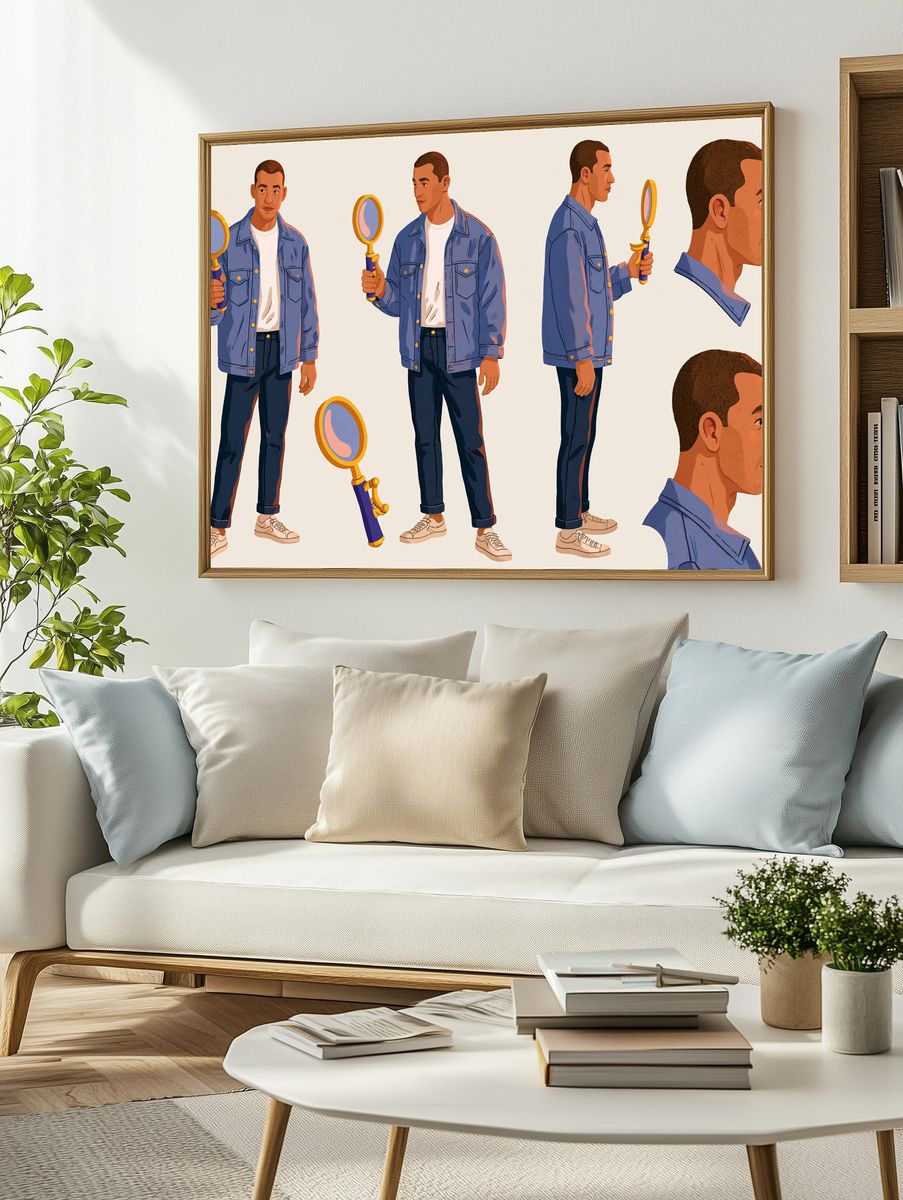 Man with Magnifying Glass Illustration Poster. — room view 2