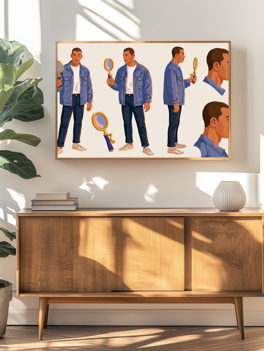 Man with Magnifying Glass Illustration Poster. — room view 3