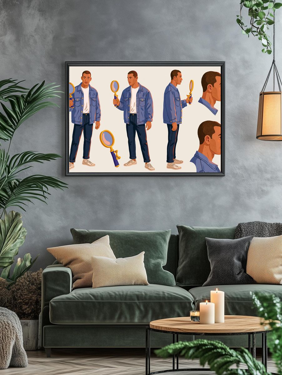 Man with Magnifying Glass Illustration Poster. — room view 4