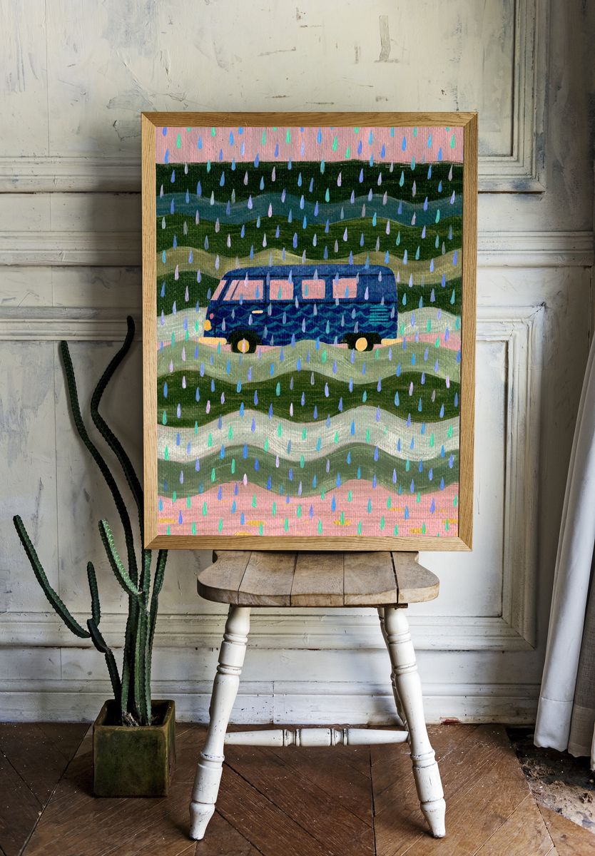Rainy Van Landscape Illustration Poster. room preview