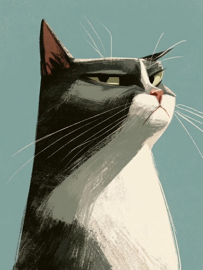 Tuxedo Cat Portrait Illustration Poster. poster — illustration art