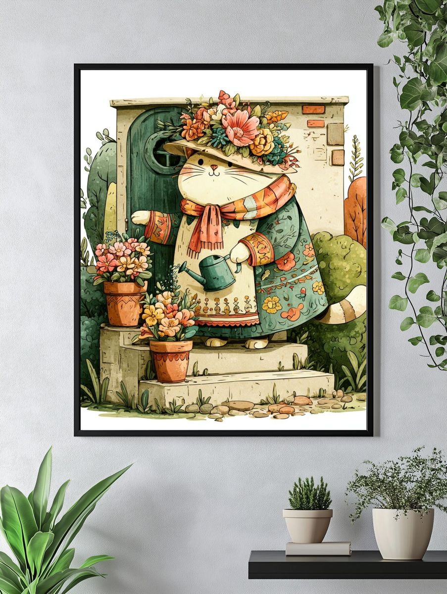 Garden Cat Illustration Poster. — room view 4