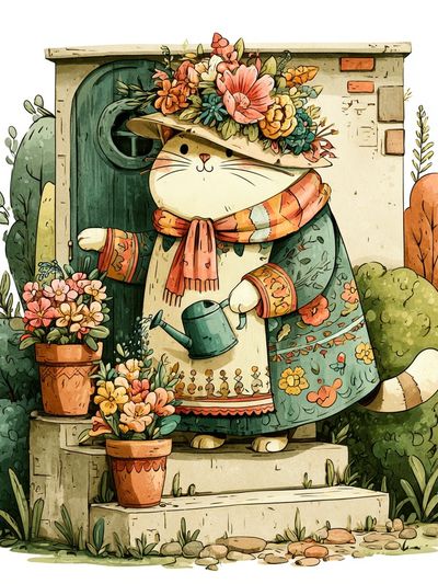 Garden Cat Illustration Poster.