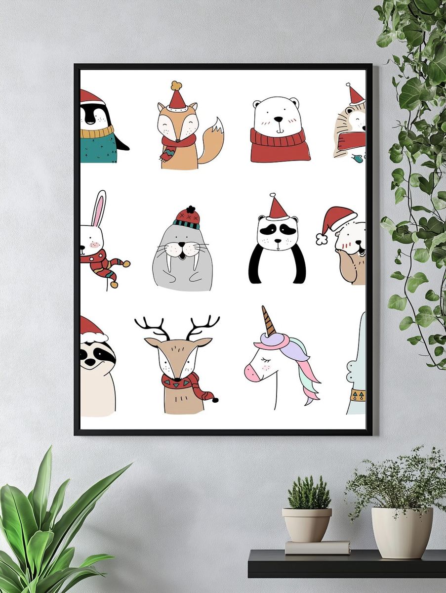 Hand drawn animals enjoying Christmas. — room view 4