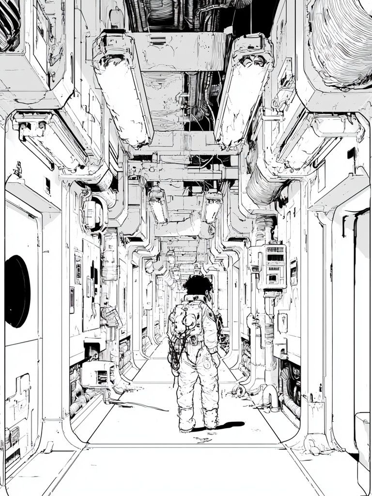 Astronaut Corridor Illustration Print. poster — illustration art