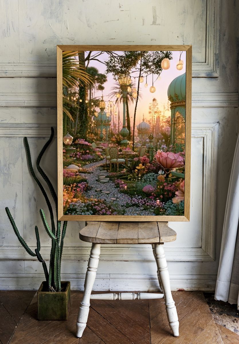 Enchanted Garden Sunset Illustration Poster. room preview