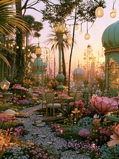 Enchanted Garden Sunset Illustration Poster. poster