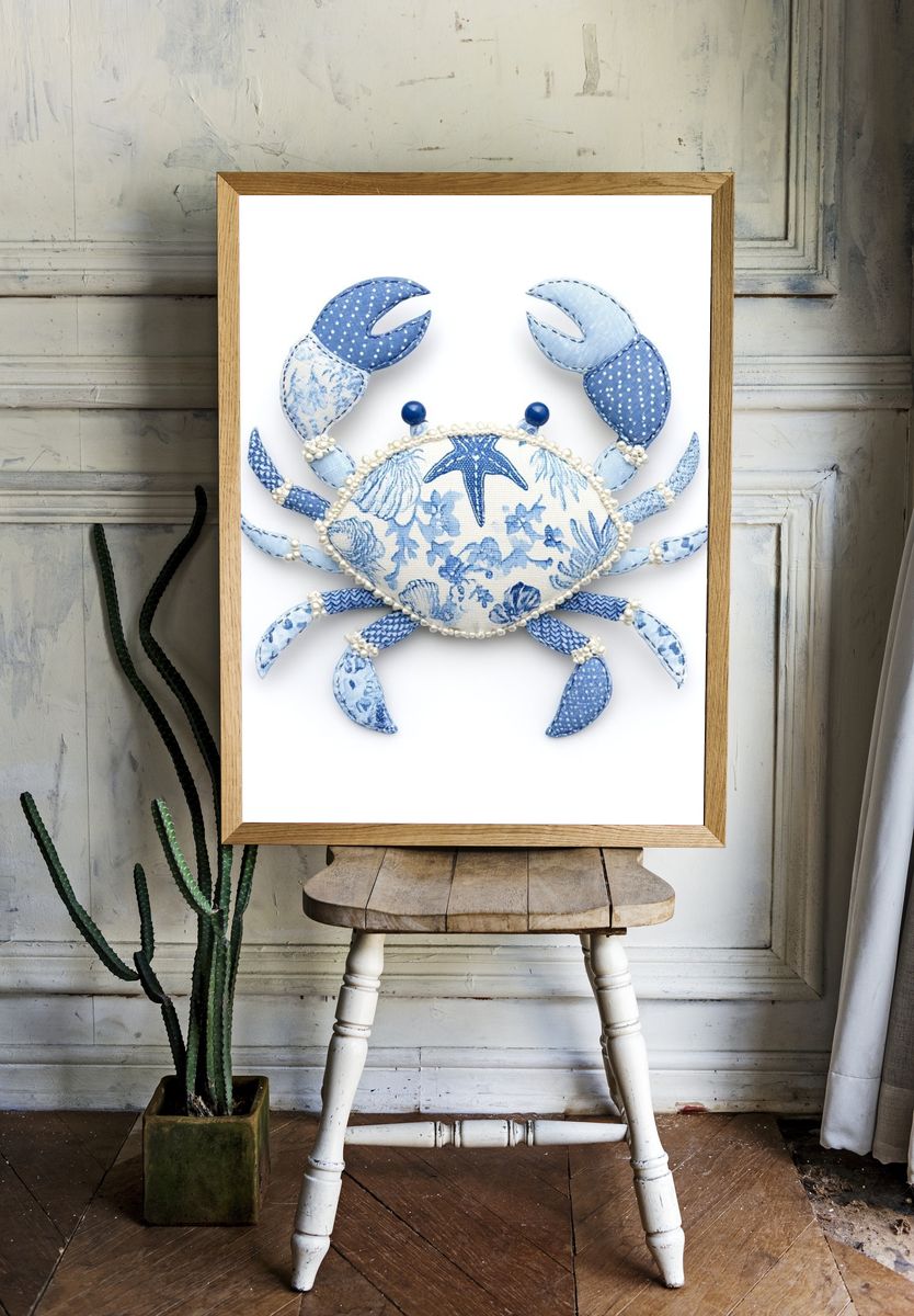 Blue Crab Coastal Illustration Poster. room preview