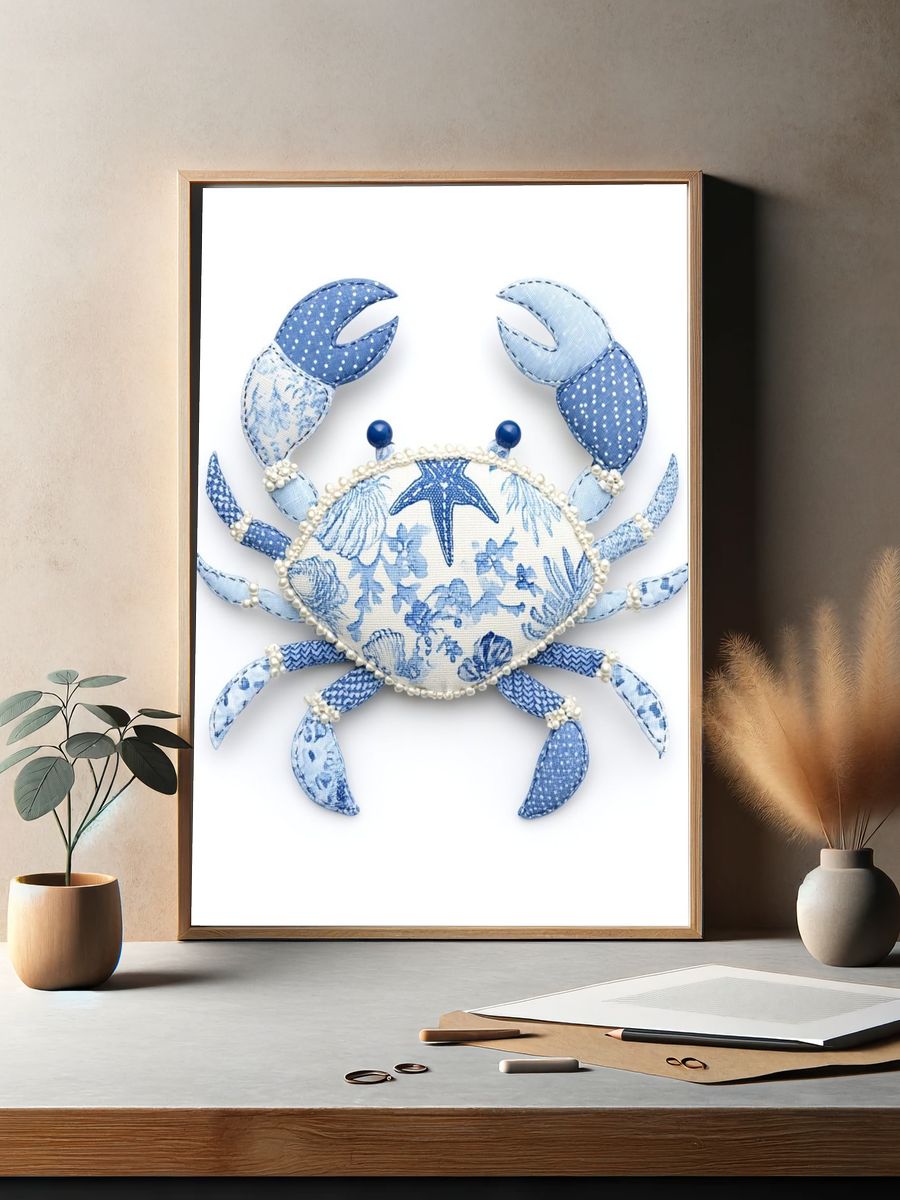 Blue Crab Coastal Illustration Poster. — room view 2