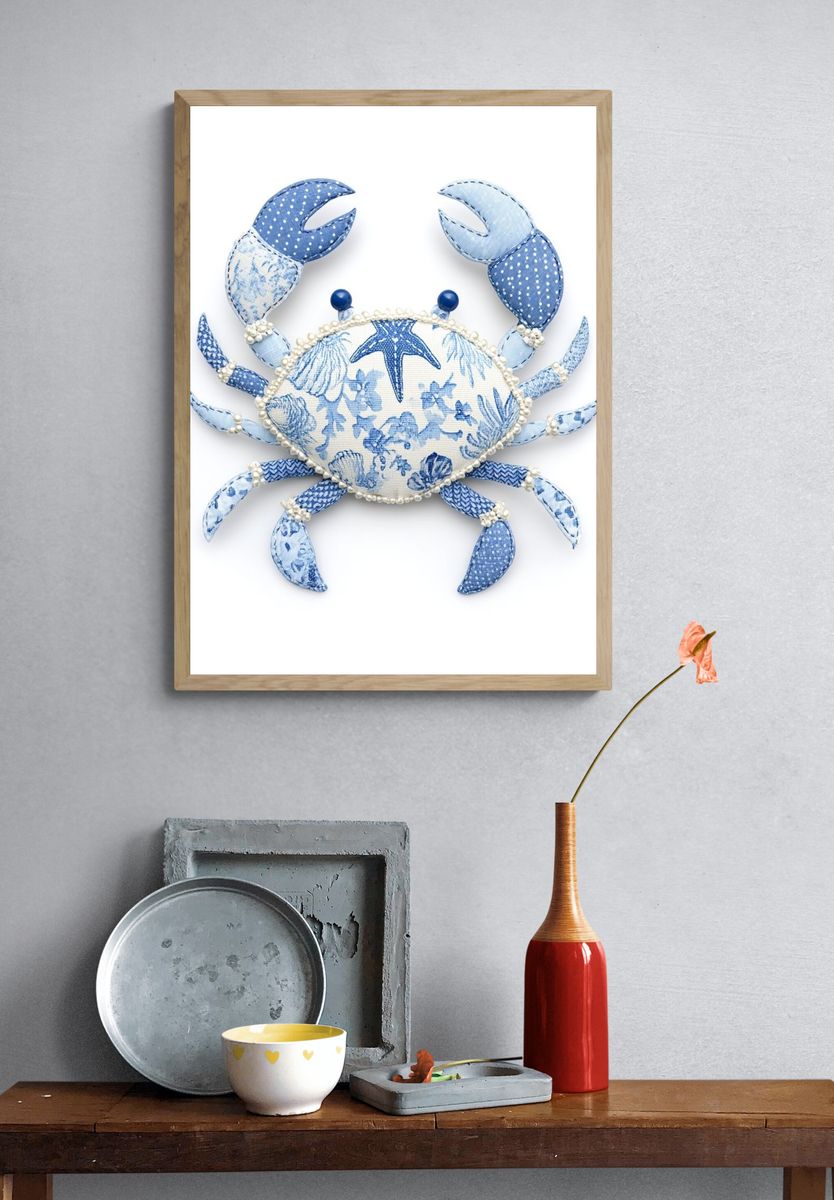 Blue Crab Coastal Illustration Poster. — room view 3