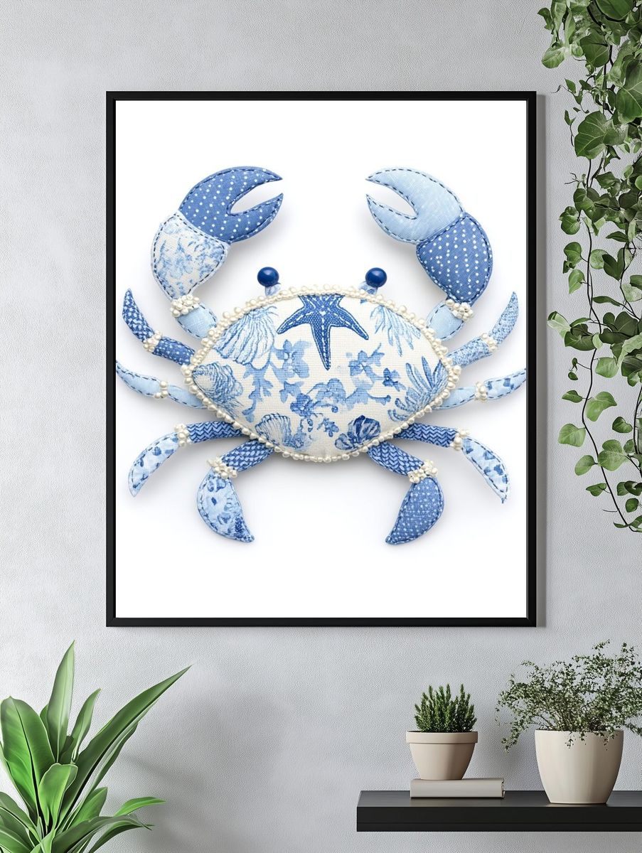 Blue Crab Coastal Illustration Poster. — room view 4