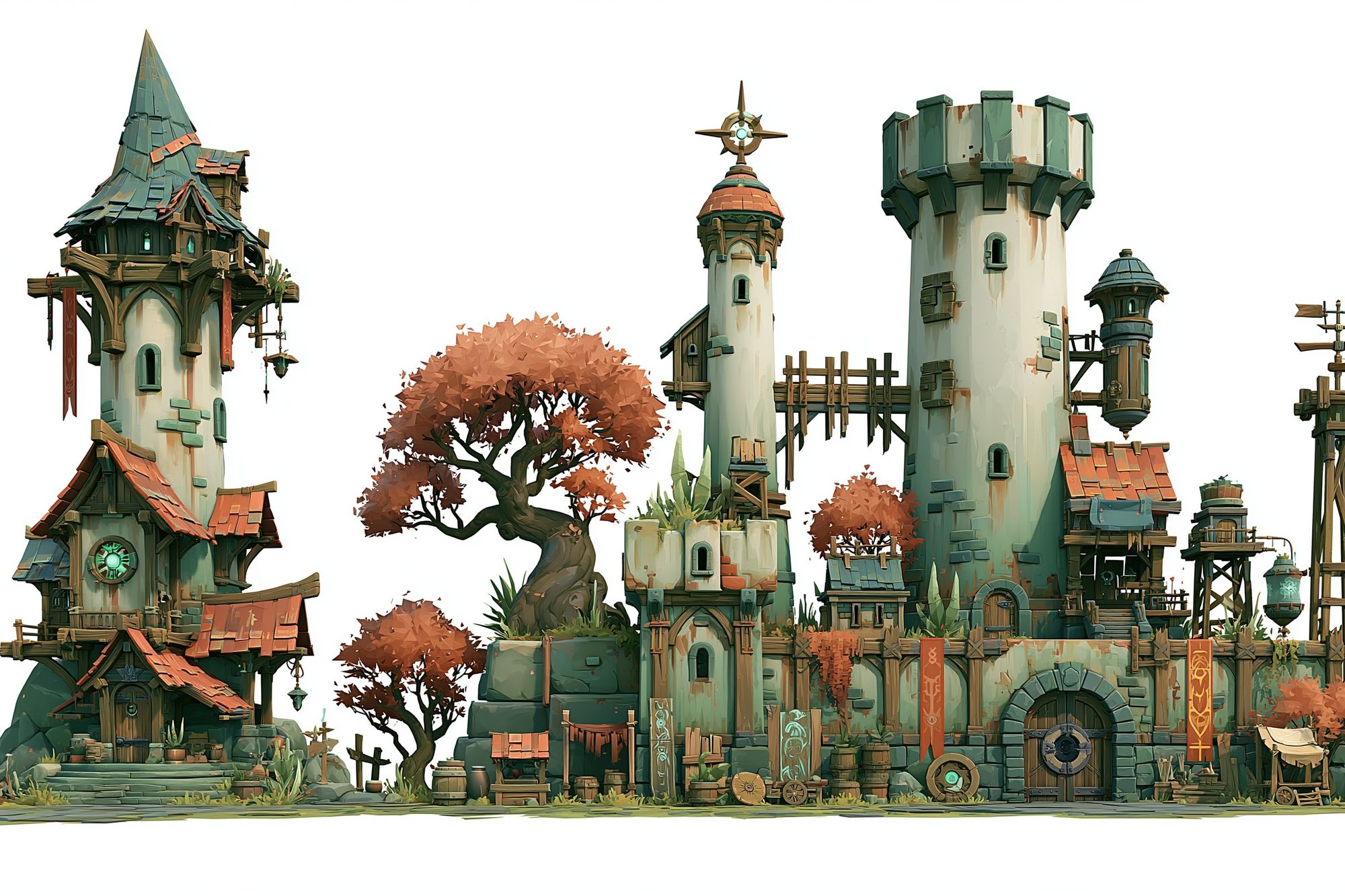 Fantasy Tower Village Illustration Poster. poster — illustration art