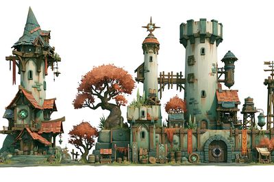 Fantasy Tower Village Illustration Poster. poster