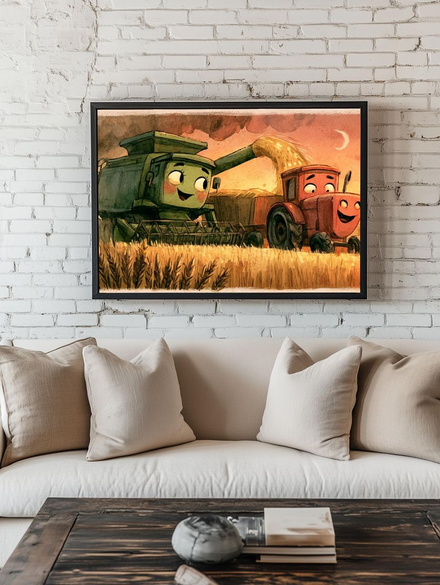 Smiling Farm Harvest Illustration Poster. — room view 1